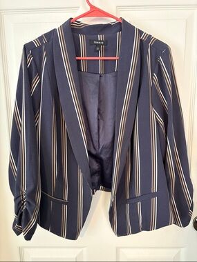 torrid Navy and Cream Striped Open-Front Blazer